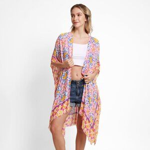 ComfyLuxe Abstract Print Kimono - One Size Fits Most (0-14) - 100% Viscose